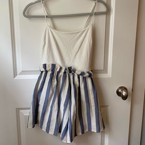White top Romper with striped shorts